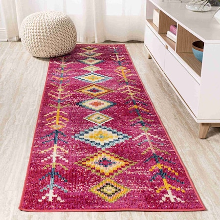 Jonathan Y Tribal Love Geometric Pink/Multi 2 ft. x 8 ft. Runner Rug MOH105B-28