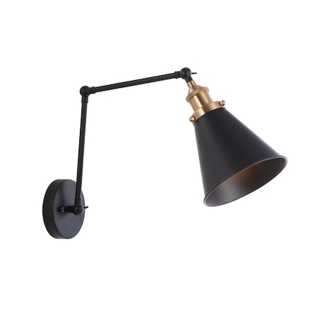 Jonathan Y Rover 7" Classic Industrial Metal Adjustable Arm LED Wall Sconce, Black/Brass Gold JYL7462A
