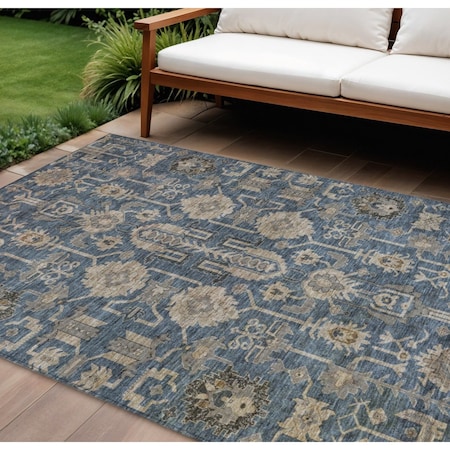 Homeroots 5' X 8' Navy Blue Beige And Taupe Oriental Washable Indoor Outdoor Area Rug 582099