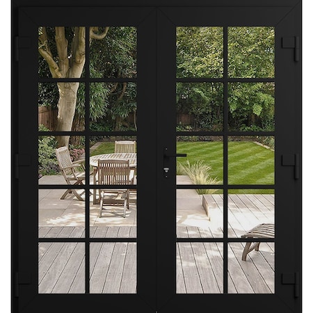 Vdomdoors Front Exterior Prehung Metal-Plastic Double Doors Clear Glass / MANUX 8100 Matte Black / Office Com MANUX8100DEXD-BLK-W72xH80-LH-I