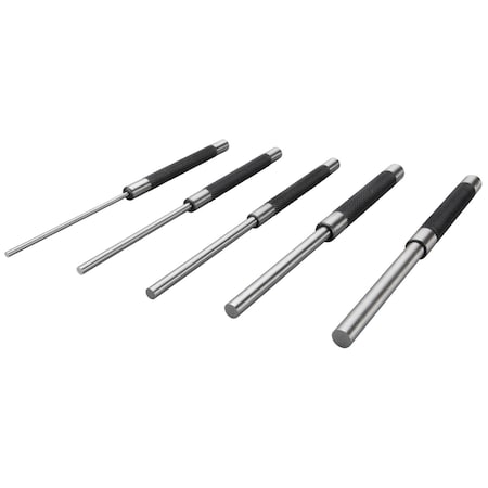 Performance Tool 5 pc. 8 in. Long Pin Punch Set, Carbon Steel, Knurled Handle, Pin Sizes W758