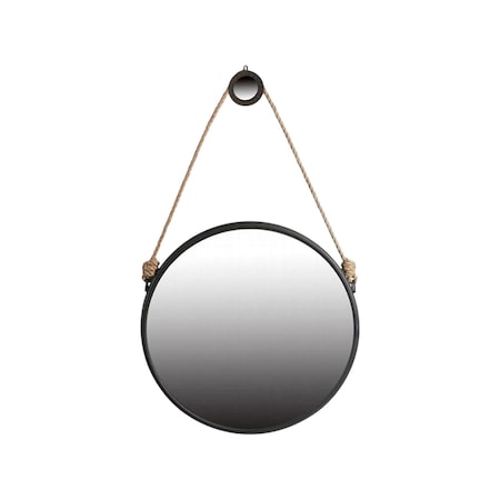 Homeroots 30" Black Fame Round Wall Hanging Accent Mirror with Rope 484991