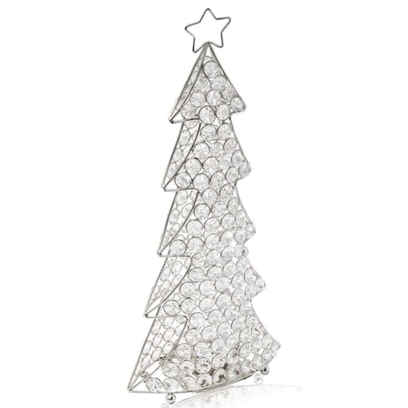 Homeroots 16" Glam Silver And Faux Crystals Christmas Tree Tabletop Sculpture 354784
