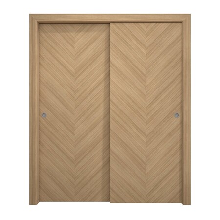 Sartodoors Sliding Closet Bypass Doors 60 x 96 inches, Ego 5005 Natural Oak, Rails Hardware Set, Wood Solid EGO5005DBD-SNA-6096