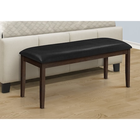 Monarch Specialties Bench, 48'' Rectangular, Entryway, Upholstered, Wood, Brown Solid Wood, Black Pleather, Transitional I 1334