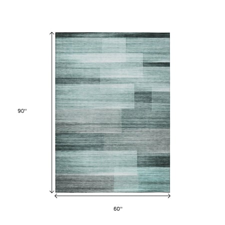 Homeroots 5' X 8' Teal Blue And Ivory Striped Washable Indoor Outdoor Area Rug 631000