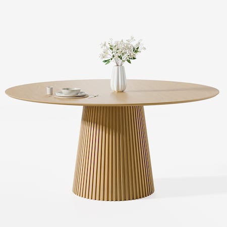 Homeroots 60" Natural Wood Pedestal Base Round Top Dining Table 721099