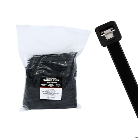 Cable Ties Unlimited Metal Tooth Cable Tie, 5.5 in L, 40 lb Strength, 1.1 in Max Bundle Dia, Nylon, UV-Res, Black, 1000PK MT5.5-40-0M