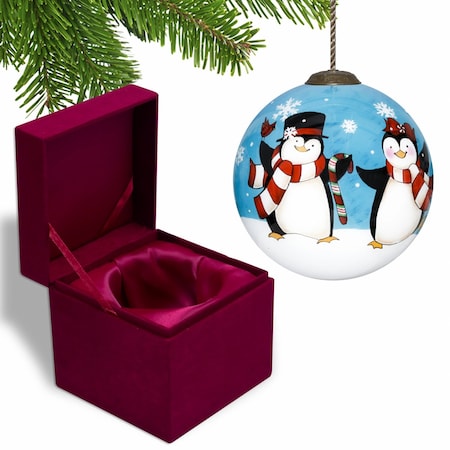 Homeroots Anywhere with You is Always Better Penguin Hand Painted Mouth Blown Glass Ornament 477523