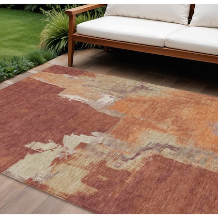 Homeroots 9' X 12' Orange And Burnt Orange Abstract Washable Indoor Outdoor Area Rug 609176