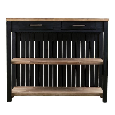 Homeroots Black and Natural 44in Kitchen Island With Storage 402576