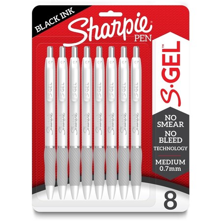 Sharpie S-Gel Fashion Barrel Gel Pen, Retractable, Medium 0.7 mm, Black Ink, Pearl White Barrel, 8PK 2169762