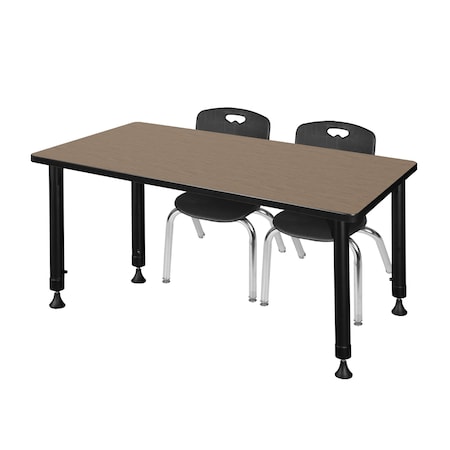 Regency Kee Adjustable Classroom Table W/ 2 Andy Stack Chairs, 48 in W, 24 in L, Noble Oak MT4824NOAPBK45BK