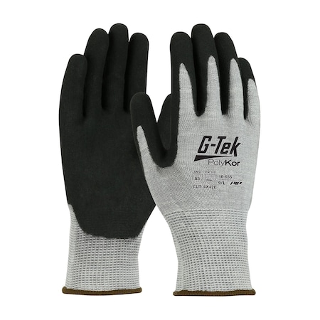 G-Tek Seamless Knit A5 PolyKor Blended Glove w/Double-Dipped Nitrile Coated MicroSurface Grip on Pa, 12PK 5300