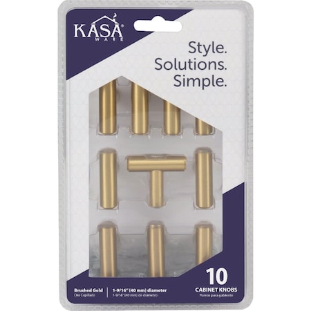 Hardware Resources KasaWare 1-1/2'' Overall Length Brushed Gold Cabinet T-Knob, 10PK K294BG-10