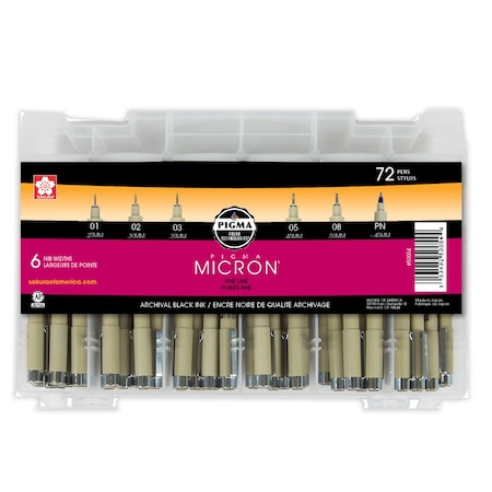 Sakura Pigma Micron Pens Classroom Set, Black, 72-Pieces with Reusable Storage Case 50054