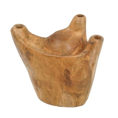 Homeroots 8" Natural Round Solid Wood Table Vase 574204