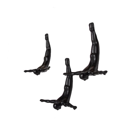 Homeroots Set of Three Black Resin Diving Man Hanging Dimensional Sculpture, 3PK 332359
