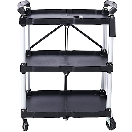 Edendirect 3 Layers Folding Collapsible Service Cart Pack-N-Roll, Black, 50 Lb. Load Capacity per Shelf ED-W46578737