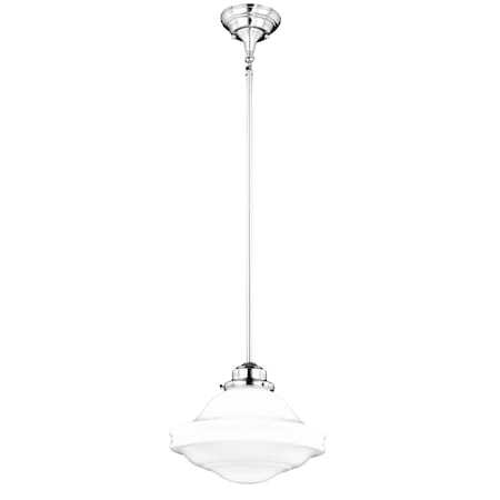Vaxcel Huntley 1 Light Satin Nickel Farmhouse Schoolhouse Pendant White Glass P0244