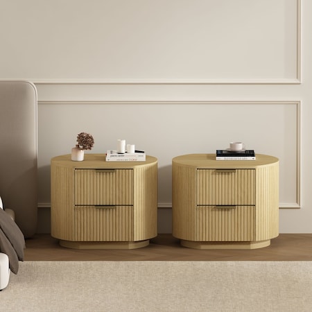 Manhattan Comfort Olivia Nightstand in Natural Oak and Gold - Set of 2 2-NS010-GNO