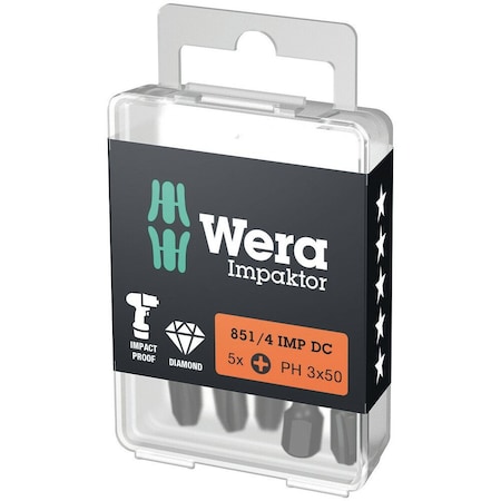 Wera 851/4 IMP DC PH DIY Impaktor PH bits, PH 3 x 50 mm, 5 pieces 5057657001