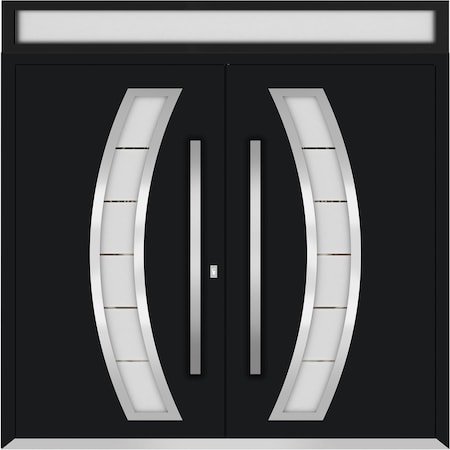 Vdomdoors Metal Double Doors Deux 6500 Black Enamel Frosted Glass Top Transom Entry Modern Painted (W72xH96+1 DEUX6500DEXD-BLK-W72xH96+14-LH-I