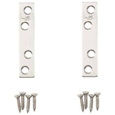 National Hardware Mending Brace, 3 in L, 5/8 in W, Stainless Steel, Screw Mounting, 2PK N348-367