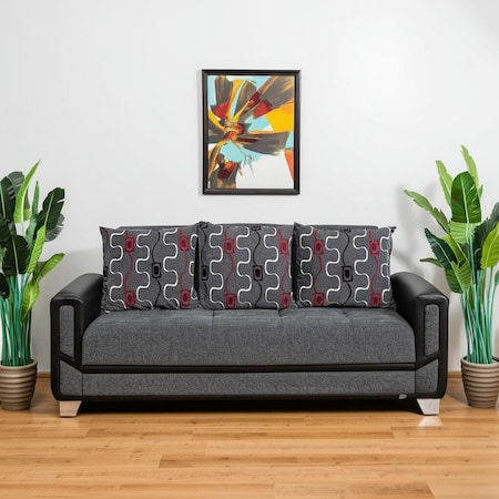 Homeroots 90" Gray Chenille Convertible Futon Sleeper Sofa And Toss Pillows With Storage 607212