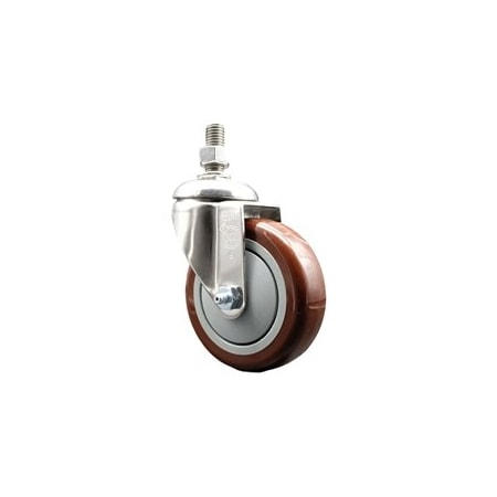 Service Caster 4 Inch 316SS Maroon Polyurethane Wheel Swivel 12mm Threaded Stem Caster SCC SCC-SS316TS20S414-PPUB-MRN-M1215
