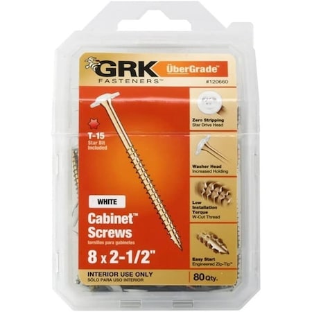 Ramset Cabinet Screw, 2-1/2 in L, Low-Profile, Washer Head, Star Drive, Zip-Tip Point, SS 120660