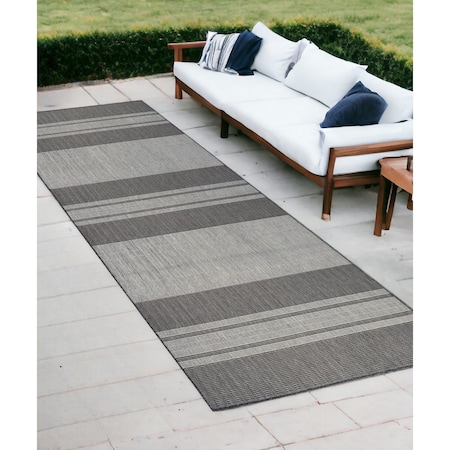 Homeroots 8' Runner Blue and Gray Striped Stain Resistant Indoor Outdoor Runner Rug 531650