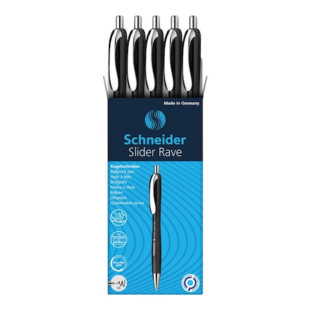 Schneider Pen Slider Rave XB Retractable Ballpoint Pens, Black Barrel with Blue Ink, 5PK 132511