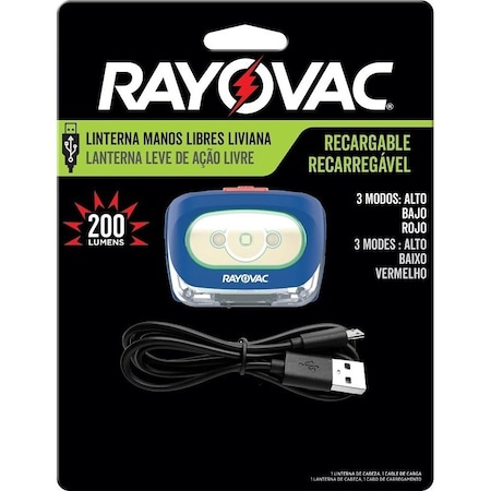 Rayovac Rechargeable Headlamp, Lithium-Ion Battery, LED Lamp, 8 hr Run Time ROVHDLLP