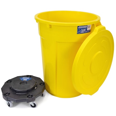 Magnum Tool Yellow 55 Gallon Trash Can Set (Trash Can, Quiet Dolly, and Reinforced Lid) (1 Set) CMTC-CLD0-55Y01