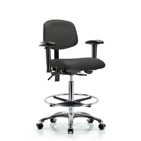 Blue Ridge Ergonomics High Bench Chair Chair, Vin, Hi Ben, Chr Tilt AA CF Cast, Gry, Adjustable Arms, 26" to 35-1/2" Height BR-VHBCH-CR-T1-A1-CF-CC-8605