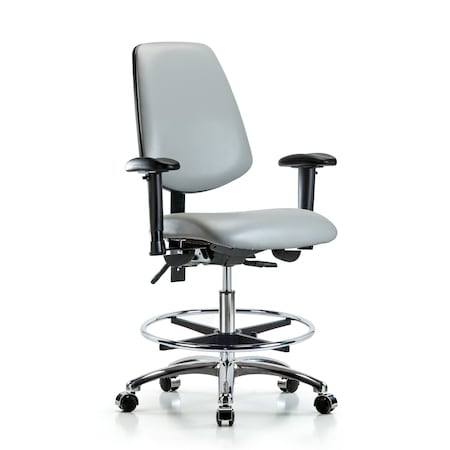 Blue Ridge Ergonomics Medium Bench Chair Adjustable Arms, 22" to 29" Height, Vinyl, Dove BR-VMBCH-MB-CR-T0-A1-CF-CC-8567