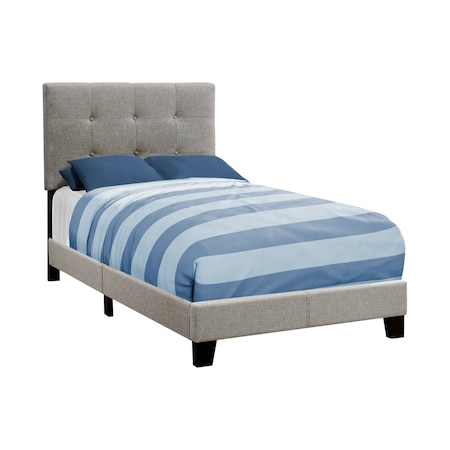 Homeroots Gray Twin Tufted Upholstered Linen Bed Frame with Nailhead Trim 333286