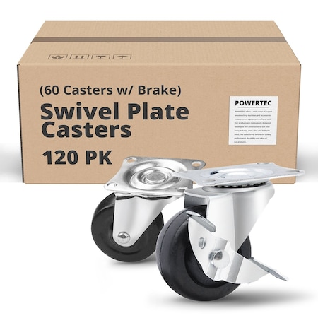 Powertec 2'' Low Profile Swivel Plate Caster Wheels with 264 lbs Total Loads, Castor Wheels, 120PK 17211-Case30N