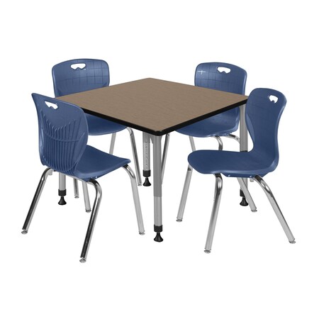 Regency Square Kee Adjustable Classroom Table W/ 4 Andy Stack Chairs, 42 in W, 30 in L, Noble Oak TB4242NOAPGY40NV