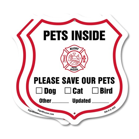 Signmission Pets Inside Shield Sign Alert Please Sav, 6 inch X 6 inch, Plastic Sign, 2PK SHI-P-2PACK-6-429