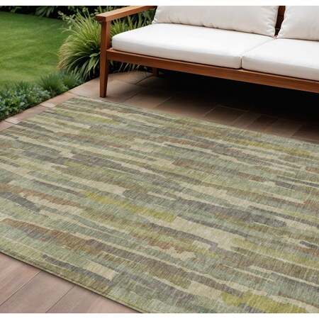 Homeroots 8' X 10' Artichoke Green And Ivory Striped Washable Indoor Outdoor Area Rug 609027
