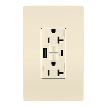 Legrand USB Receptacle, 20 A, Almond, Nylon 2097TRUSBACLA