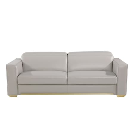 Homeroots 89" Light Gray Top Grain Leather Reclining Sofa 720403