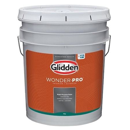 Glidden Wonder-Pro Interior/Exterior Paint, Flat Sheen, Pastel Base/White, 5 gal GLWP30WB/05