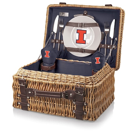 Picnic Time Family Of Brands NCAA Illinois Fighting Illini Champion Picnic Basket for 2, Large Wicker Picnic Set 208-40-138-214-0