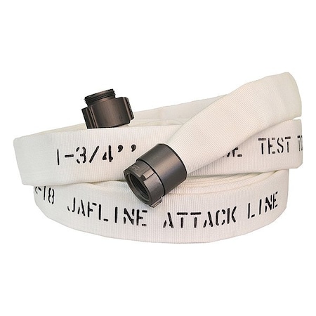 Jafline Fire Hose, Double Jacket, 2 1/2 in Hose Inside Dia., Polyester Hose Tube, Male x Female Fitting A JL250W025-NH250