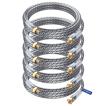 Maximm 8ft RG6 Nylon Braided Coaxial Cable, 5PK, Black/White, 5PK RG-BWBR-8FT-5PK