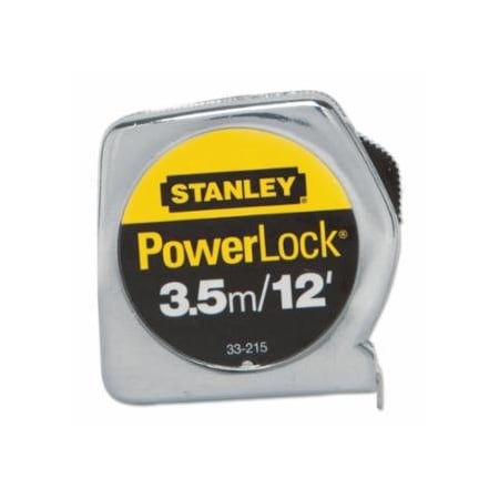 Stanley Powerlock Tape Rules 1/2 in Wide Blade, 12 ft x 1/2 in, Inch/Metric, Single Sided, Chrome 680-33-215