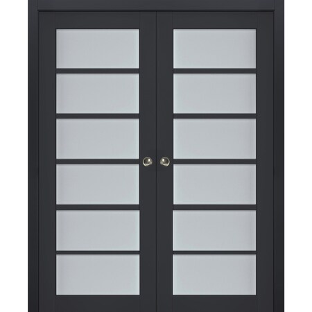 Sartodoors Sliding French Double Pocket Doors with Frosted Glass 48x80 (2* 24x80) Solid Core Modern Interior VEREGIO7602DP-ANT-48